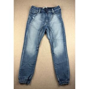 Cotton On Trac Denim Jeans Men 30 Blue Light Wash Jogger Style Stretch Pants‎